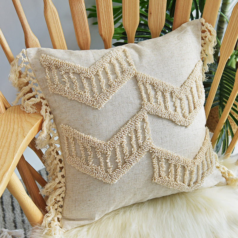 Tufted Pillowcase, Looped Pillowcase, Fringed Long Waist Pillow