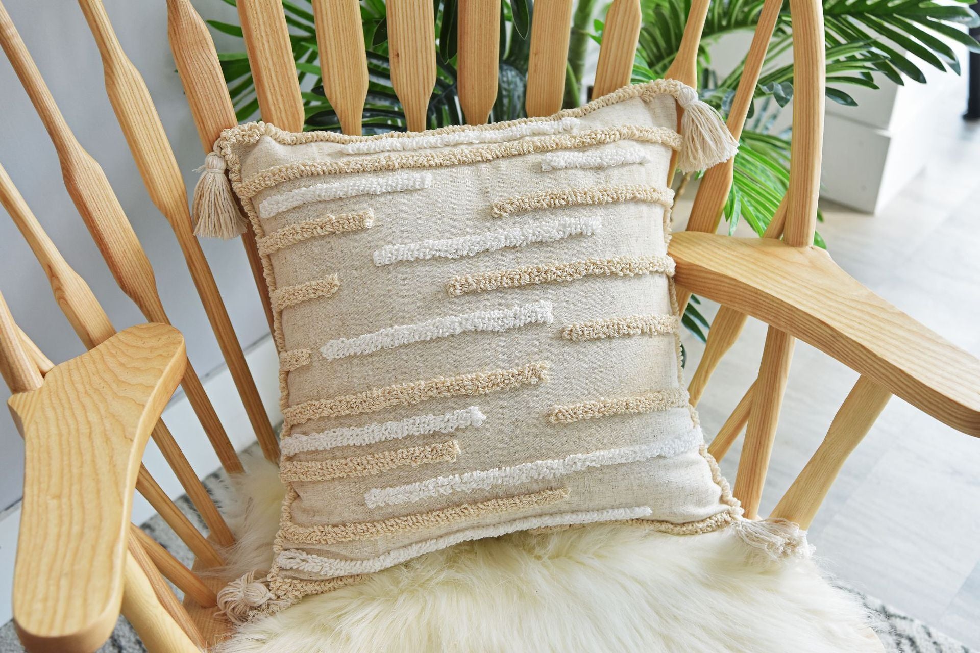 Tufted Pillowcase, Looped Pillowcase, Fringed Long Waist Pillow