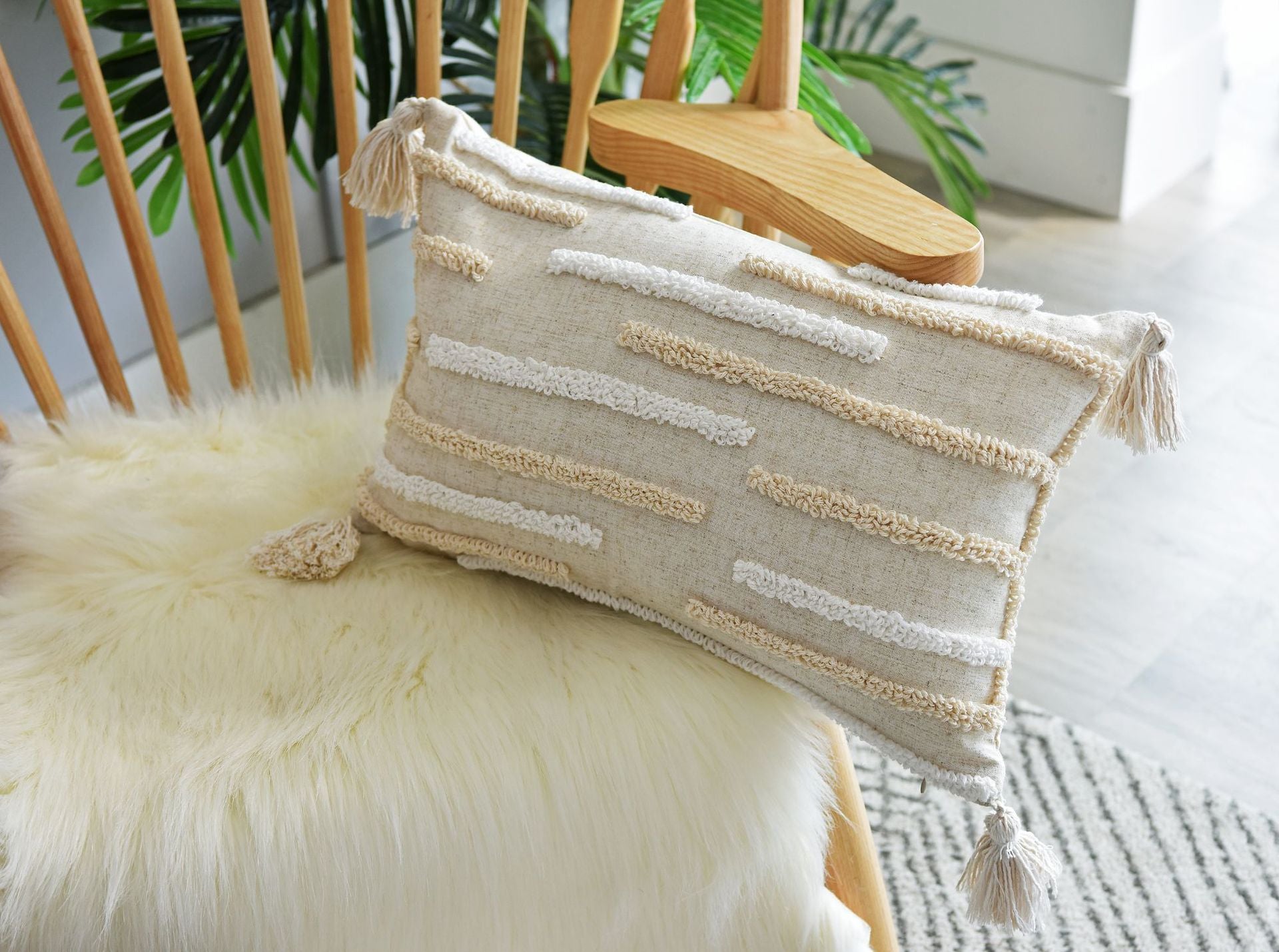Tufted Pillowcase, Looped Pillowcase, Fringed Long Waist Pillow