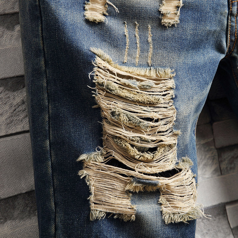 Trend Big Hole Jeans Short Pants Men's Summer Capris Jeans Pants Beggars Pants Men's Korean Slim