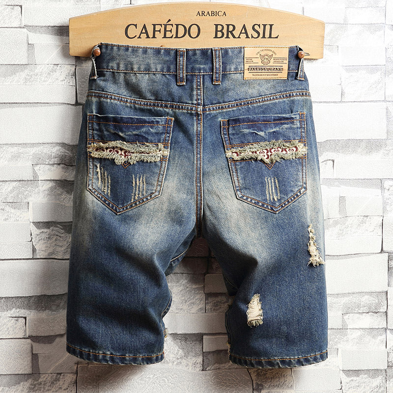Trend Big Hole Jeans Short Pants Men's Summer Capris Jeans Pants Beggars Pants Men's Korean Slim