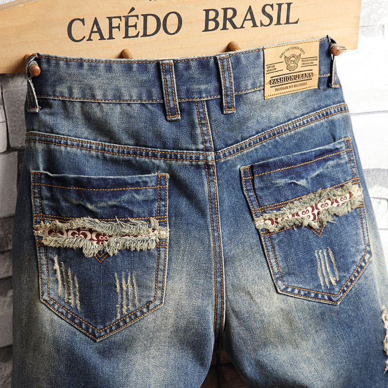 Trend Big Hole Jeans Short Pants Men's Summer Capris Jeans Pants Beggars Pants Men's Korean Slim