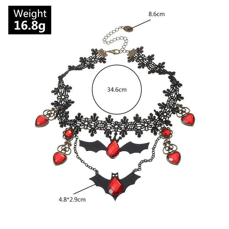 Gothic Jewelry Red Bat Halloween Necklace Lace Choker Necklace For Women Nightmare Before Christmas Black Layered Necklace