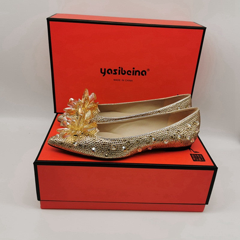 Flat Heel Rhinestone Flowers Wedding Bridal Shoes
