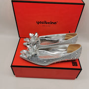 Flat Heel Rhinestone Flowers Wedding Bridal Shoes