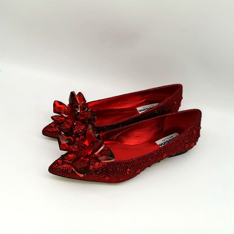 Flat Heel Rhinestone Flowers Wedding Bridal Shoes