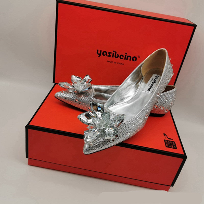Flat Heel Rhinestone Flowers Wedding Bridal Shoes