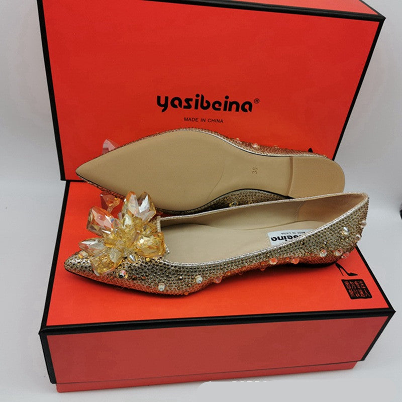 Flat Heel Rhinestone Flowers Wedding Bridal Shoes