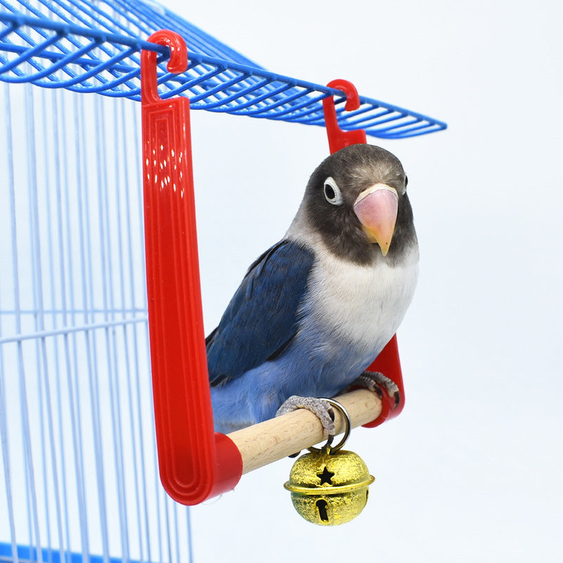 Parrot Swing Toy with Red Hook and Bell – Plastic, Wood & Metal Bird Climbing Ladder