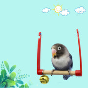Parrot Swing Toy with Red Hook and Bell – Plastic, Wood & Metal Bird Climbing Ladder