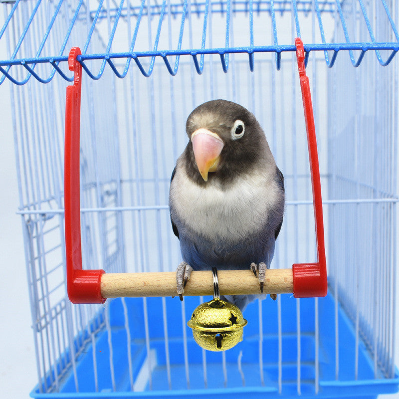 Parrot Swing Toy with Red Hook and Bell – Plastic, Wood & Metal Bird Climbing Ladder