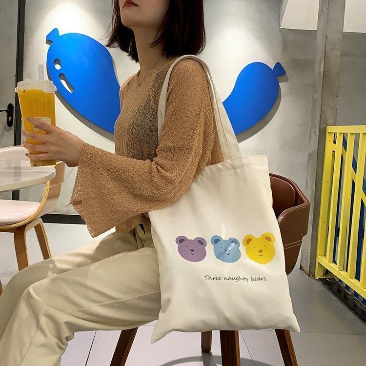 Single Shoulder Canvas Bag – Japanese & Korean Style Cotton Tote