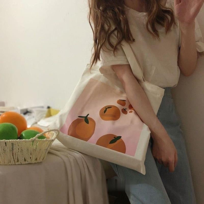 Single Shoulder Canvas Bag – Japanese & Korean Style Cotton Tote