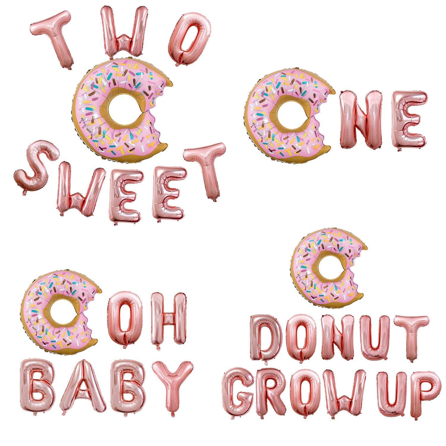 Dount Grow Up Latter Decorations Balloon Rose Gold One Baby Pattern Foil Balloons Two Sweet Donuts For 2th Birthday Party