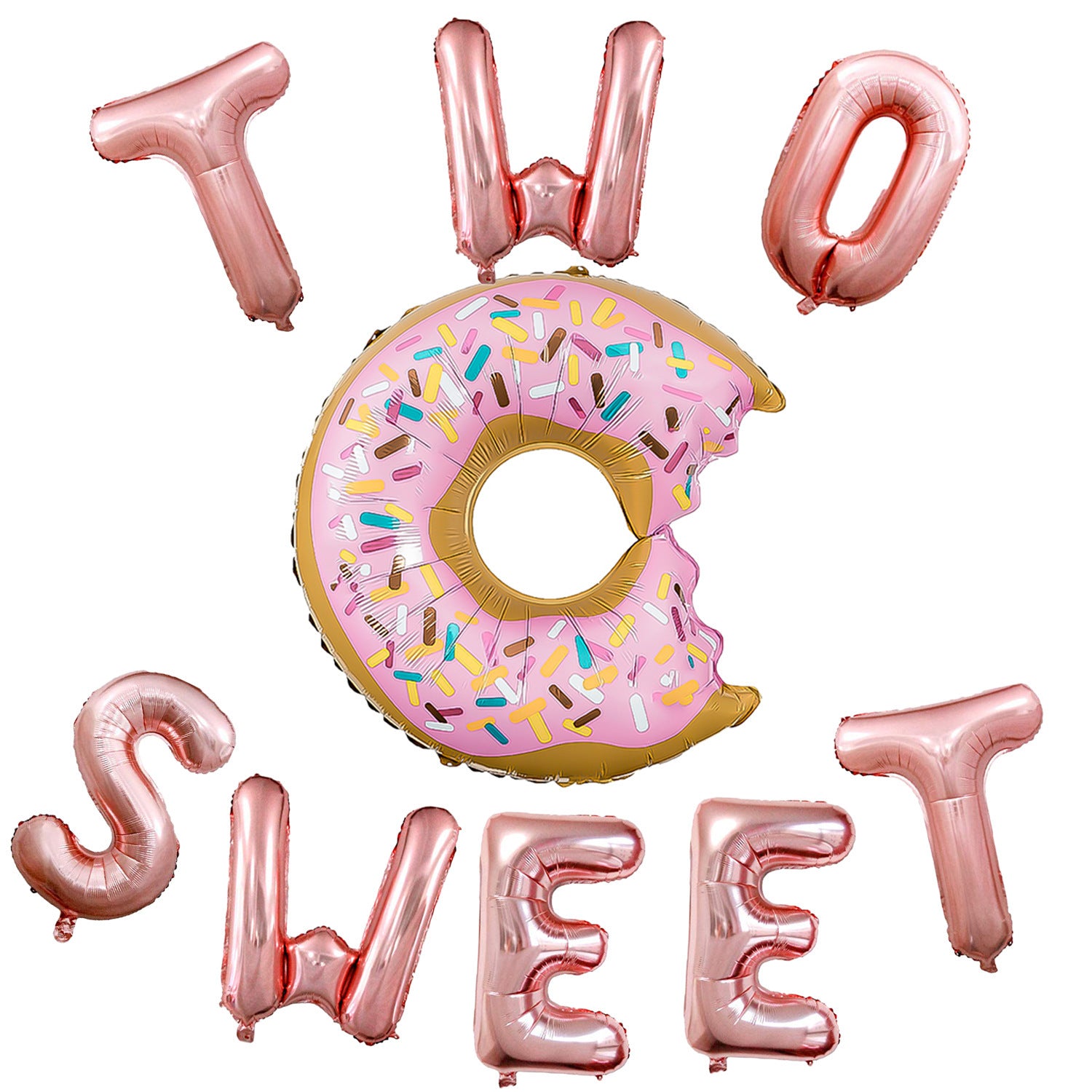 Dount Grow Up Latter Decorations Balloon Rose Gold One Baby Pattern Foil Balloons Two Sweet Donuts For 2th Birthday Party