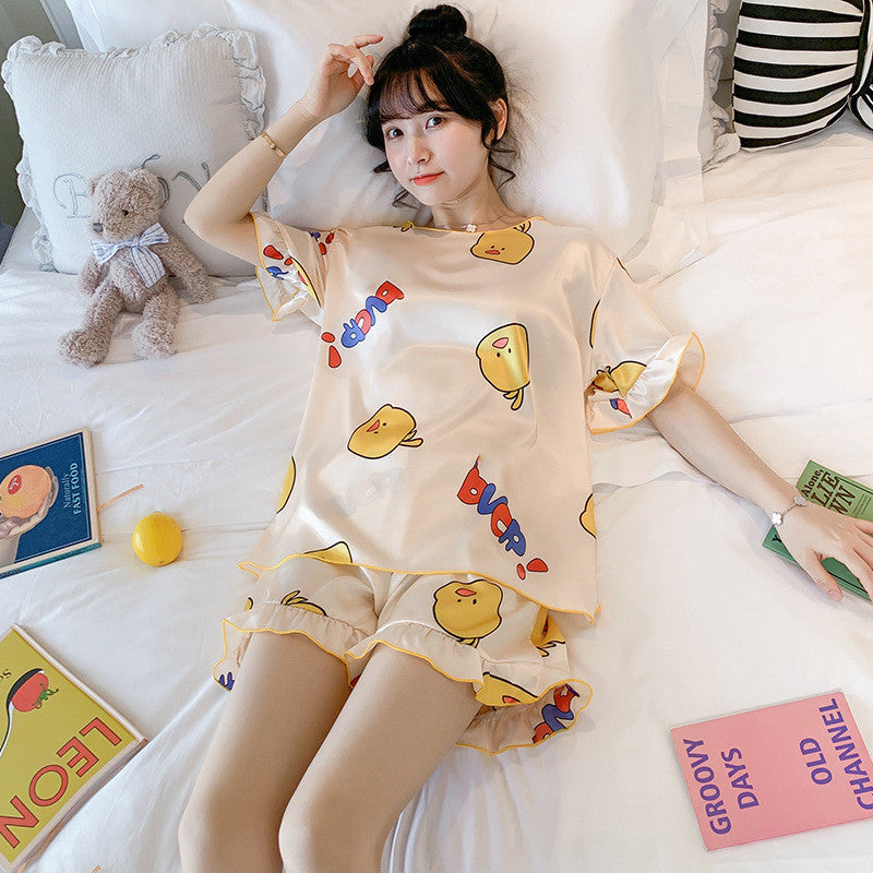 Women's Giraffe Print Two Piece Cotton Loungewear Set