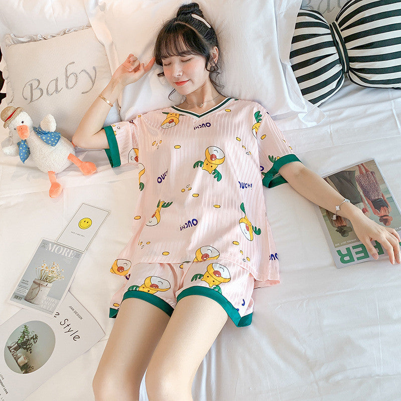 Women's Giraffe Print Two Piece Cotton Loungewear Set