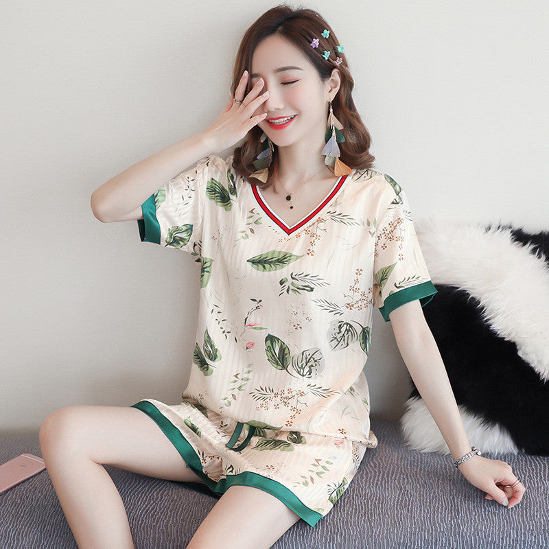 Women's Giraffe Print Two Piece Cotton Loungewear Set
