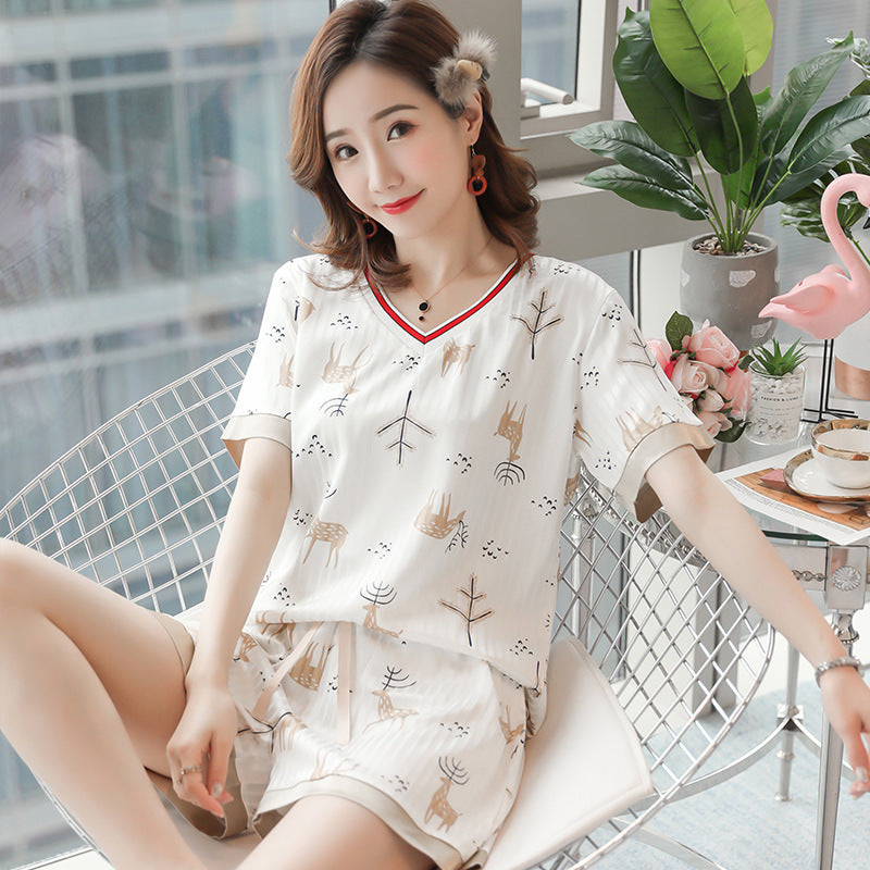 Women's Giraffe Print Two Piece Cotton Loungewear Set