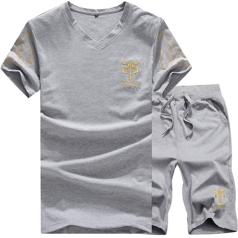 Round Neck Sports Suit Plus Size Men's Short Sleeve T-Shirt Two-Piece Suit