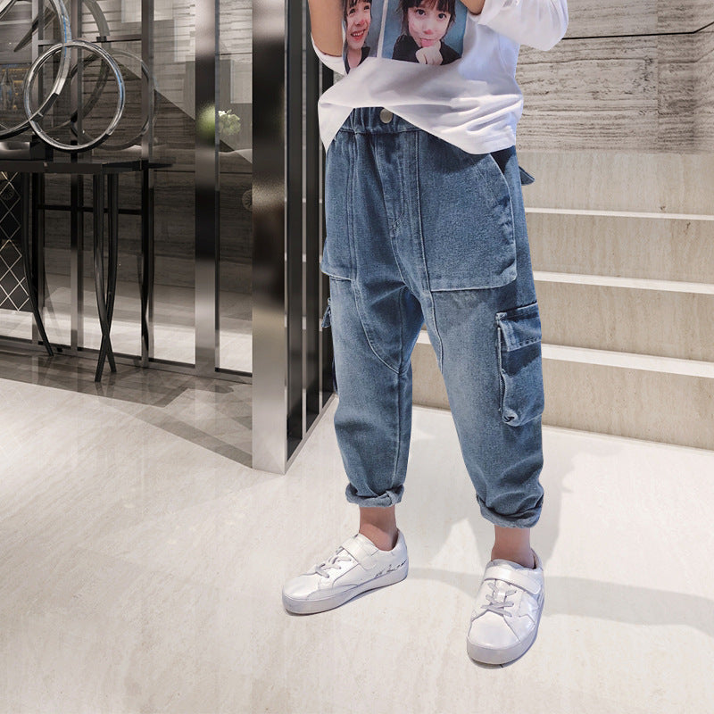 Kids Fleece Lined Harem Trousers Trendy Relaxed Fit Cotton