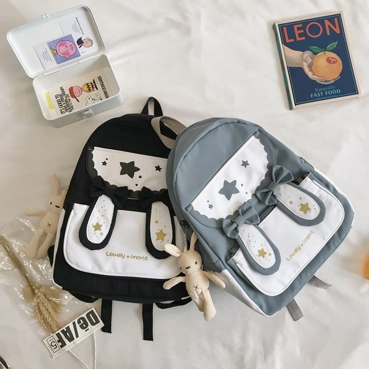 Vertical Square Canvas Bunny Ears Backpack for Kids