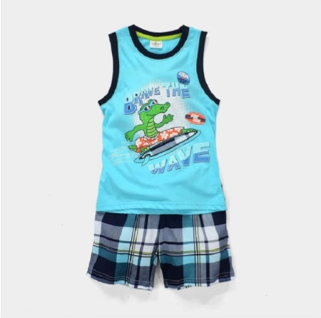 Boys Casual Cotton Short Sleeve Shirt And Shorts Slim Fit
