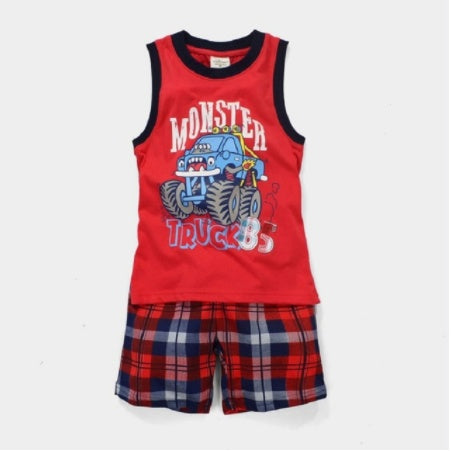 Boys Casual Cotton Short Sleeve Shirt And Shorts Slim Fit