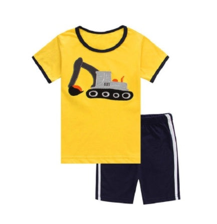 Boys Casual Cotton Short Sleeve Shirt And Shorts Slim Fit