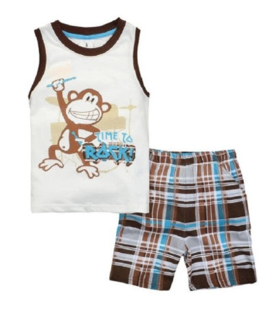 Boys Casual Cotton Short Sleeve Shirt And Shorts Slim Fit