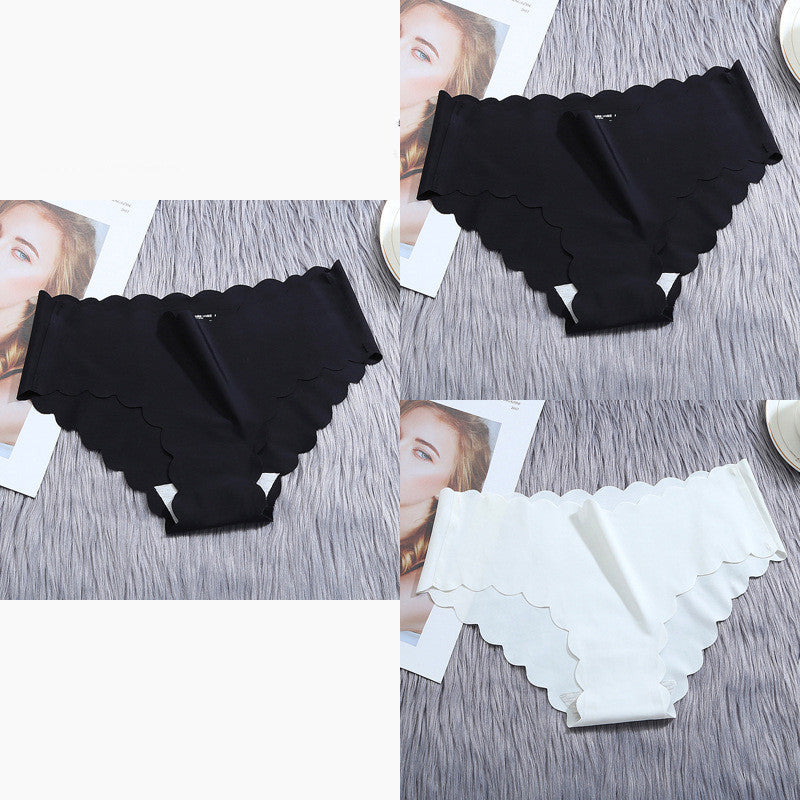Women’s Seamless Satin ‘Ice Silk’ Underwear Set – Ruffle Trim