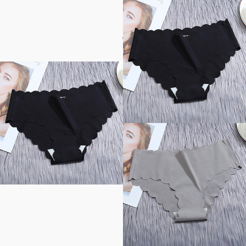 Women’s Seamless Satin ‘Ice Silk’ Underwear Set – Ruffle Trim