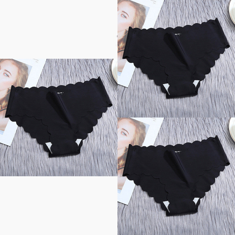Women’s Seamless Satin ‘Ice Silk’ Underwear Set – Ruffle Trim