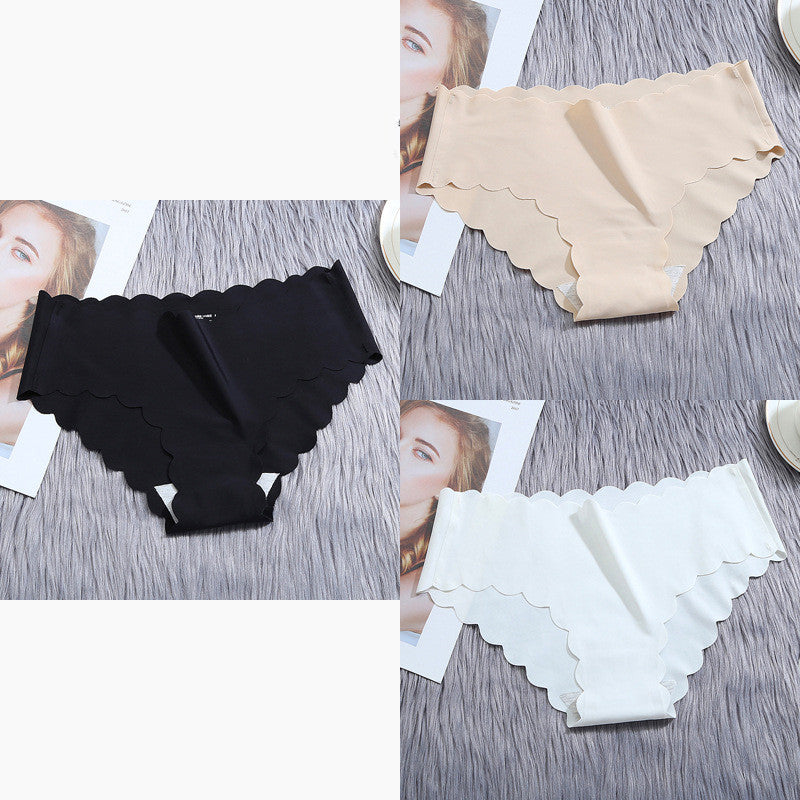 Women’s Seamless Satin ‘Ice Silk’ Underwear Set – Ruffle Trim