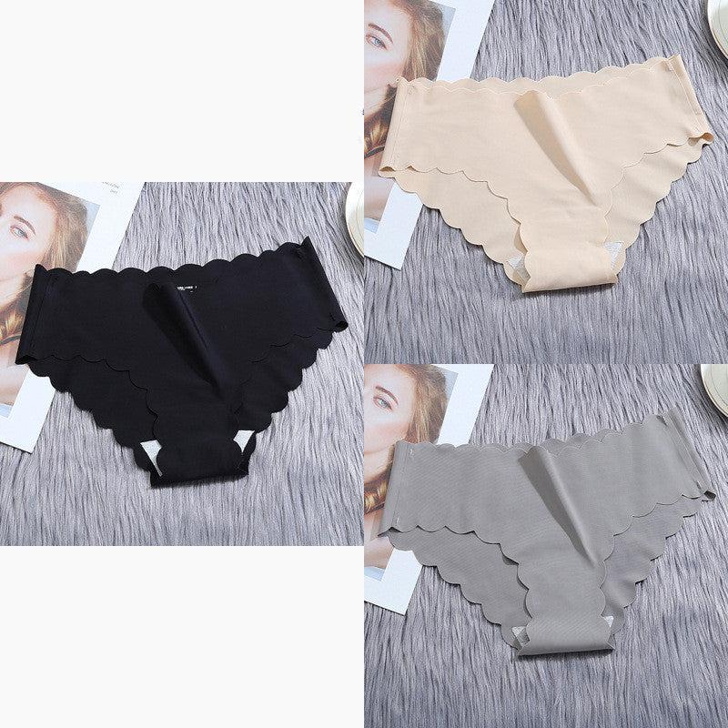 Women’s Seamless Satin ‘Ice Silk’ Underwear Set – Ruffle Trim