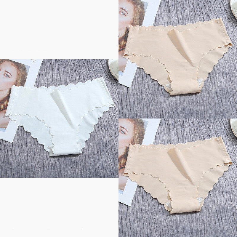 Women’s Seamless Satin ‘Ice Silk’ Underwear Set – Ruffle Trim