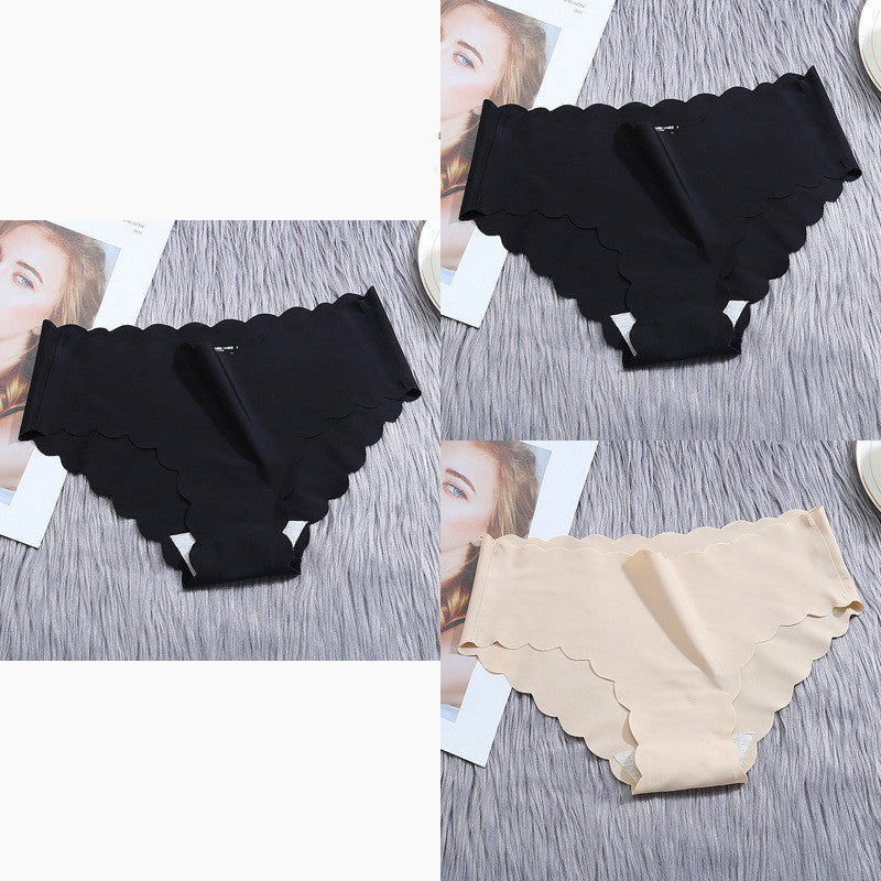 Women’s Seamless Satin ‘Ice Silk’ Underwear Set – Ruffle Trim