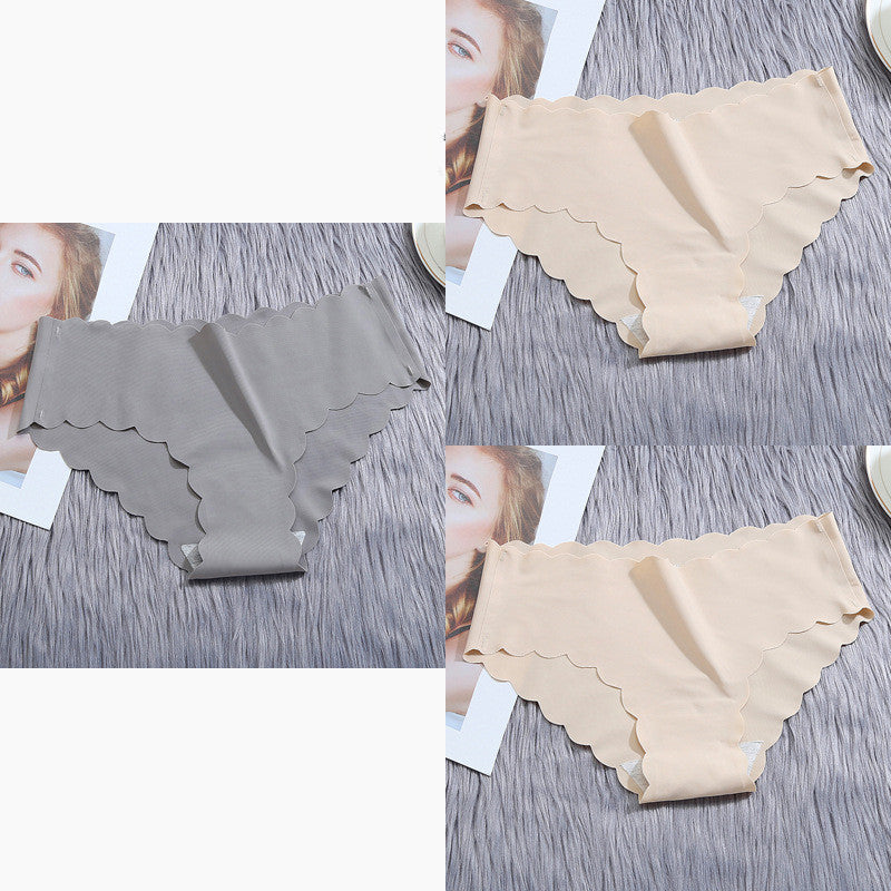 Women’s Seamless Satin ‘Ice Silk’ Underwear Set – Ruffle Trim
