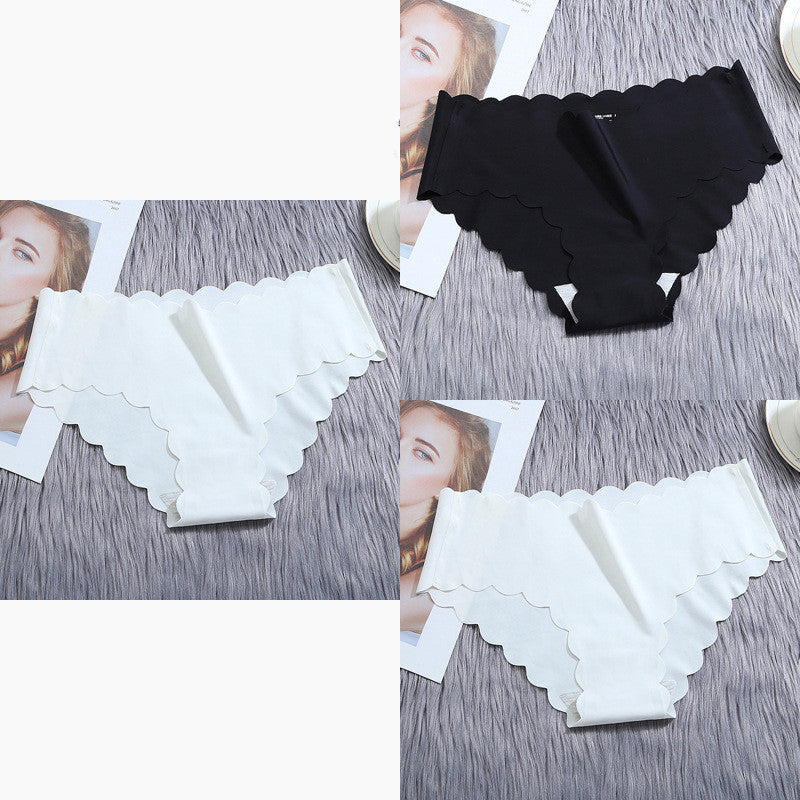 Women’s Seamless Satin ‘Ice Silk’ Underwear Set – Ruffle Trim