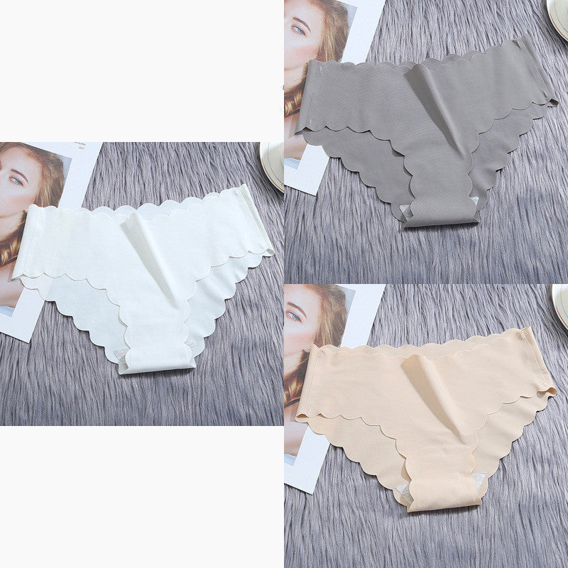 Women’s Seamless Satin ‘Ice Silk’ Underwear Set – Ruffle Trim