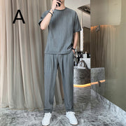 Men's Tide Brand Loose Ice Silk Short Sleeve T-shirt Young Boys Two-piece Set