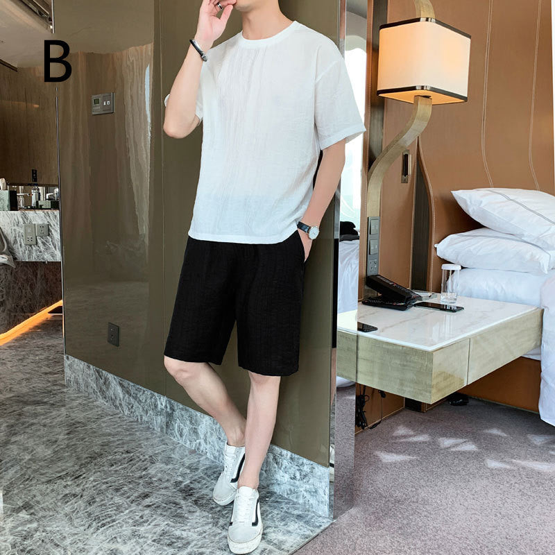 Men's Tide Brand Loose Ice Silk Short Sleeve T-shirt Young Boys Two-piece Set
