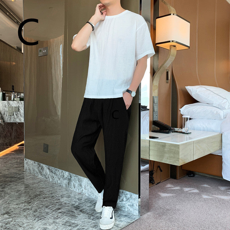 Men's Tide Brand Loose Ice Silk Short Sleeve T-shirt Young Boys Two-piece Set
