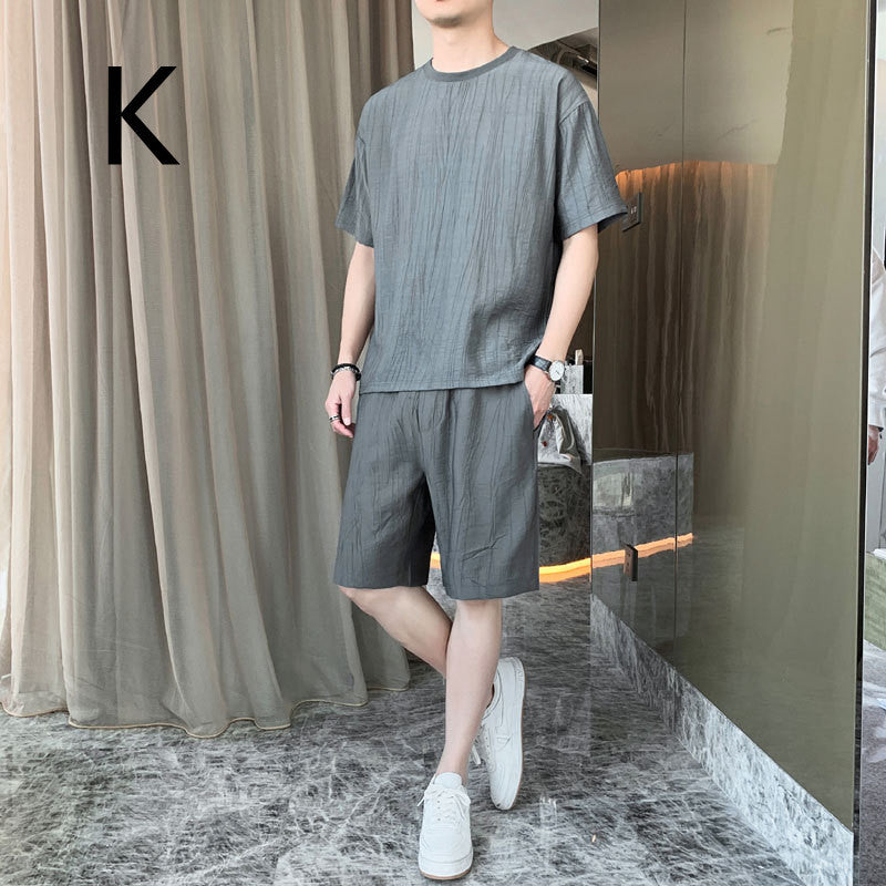 Men's Tide Brand Loose Ice Silk Short Sleeve T-shirt Young Boys Two-piece Set