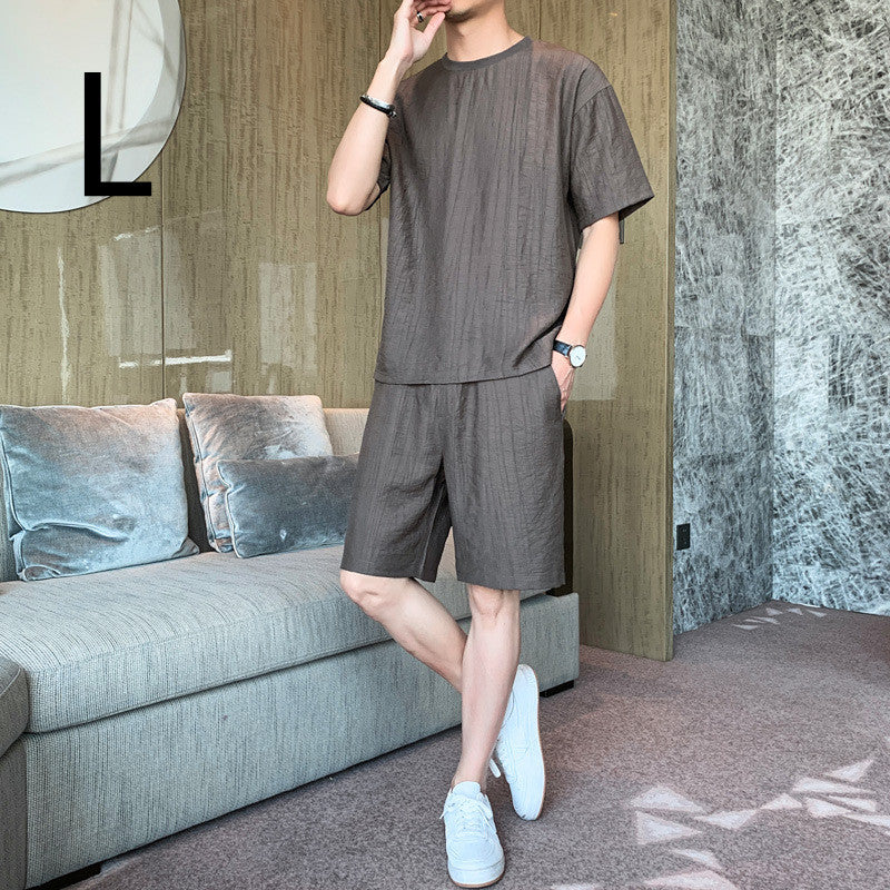 Men's Tide Brand Loose Ice Silk Short Sleeve T-shirt Young Boys Two-piece Set