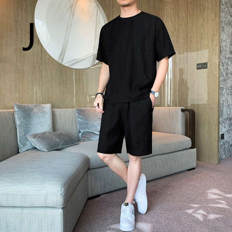 Men's Tide Brand Loose Ice Silk Short Sleeve T-shirt Young Boys Two-piece Set