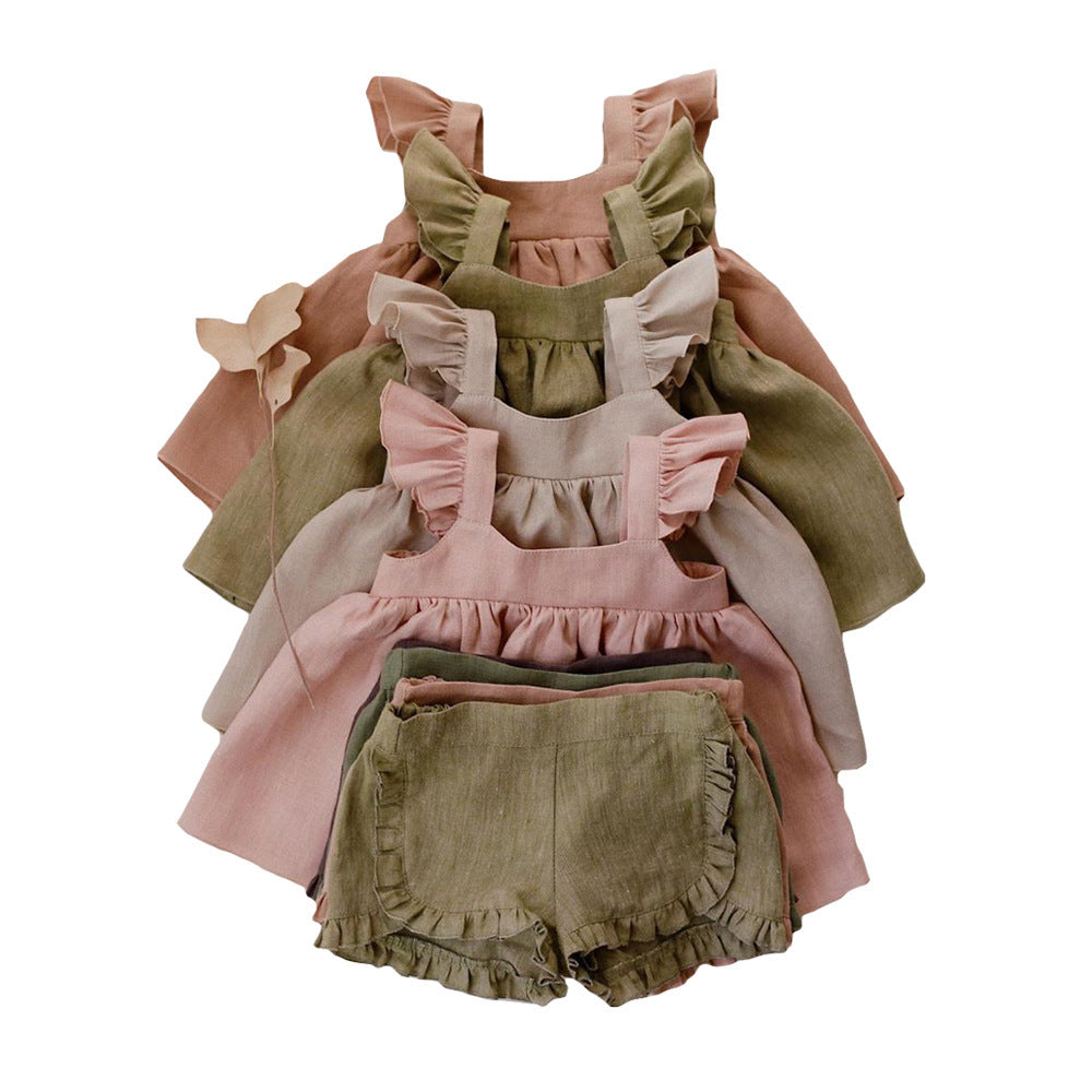 Girls Skirt Princess Dress Dress Cotton Linen Flying Sleeve Vest Skirt