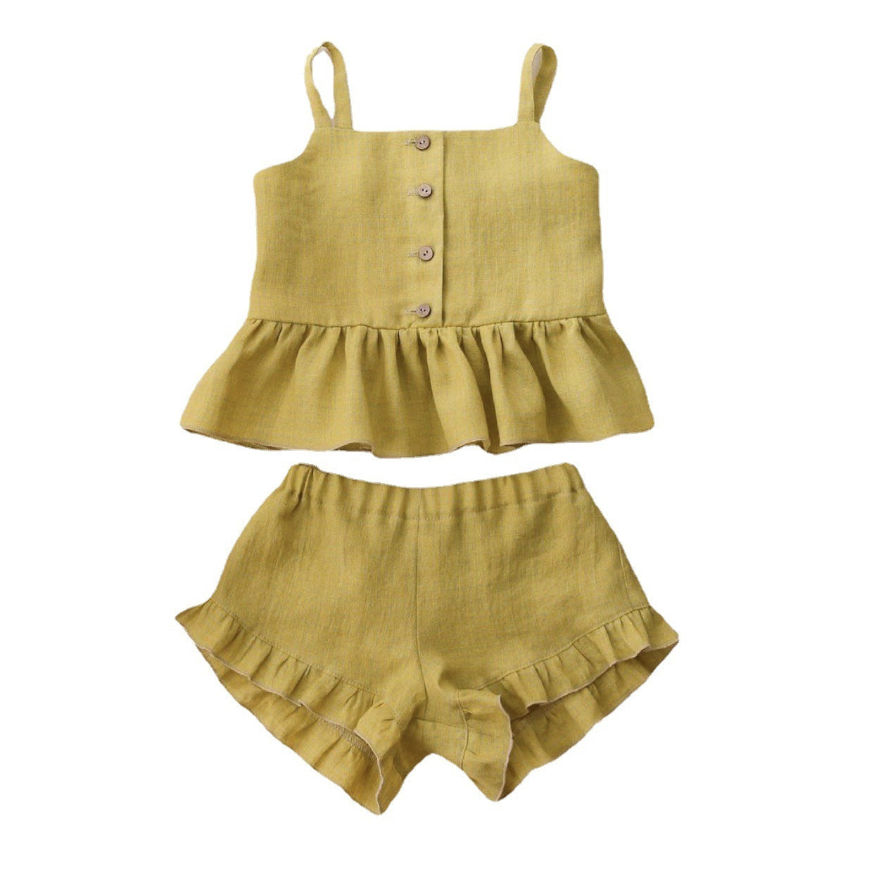 Girls Summer Baby Outfit – Cotton Sling Top with Four-Corner Ruffled Shorts Two-Piece Set for Infants