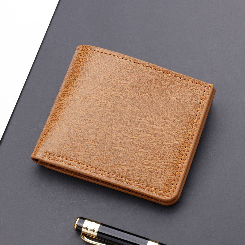 Men's Short Leather Button Wallet Retro Style Slim Everyday
