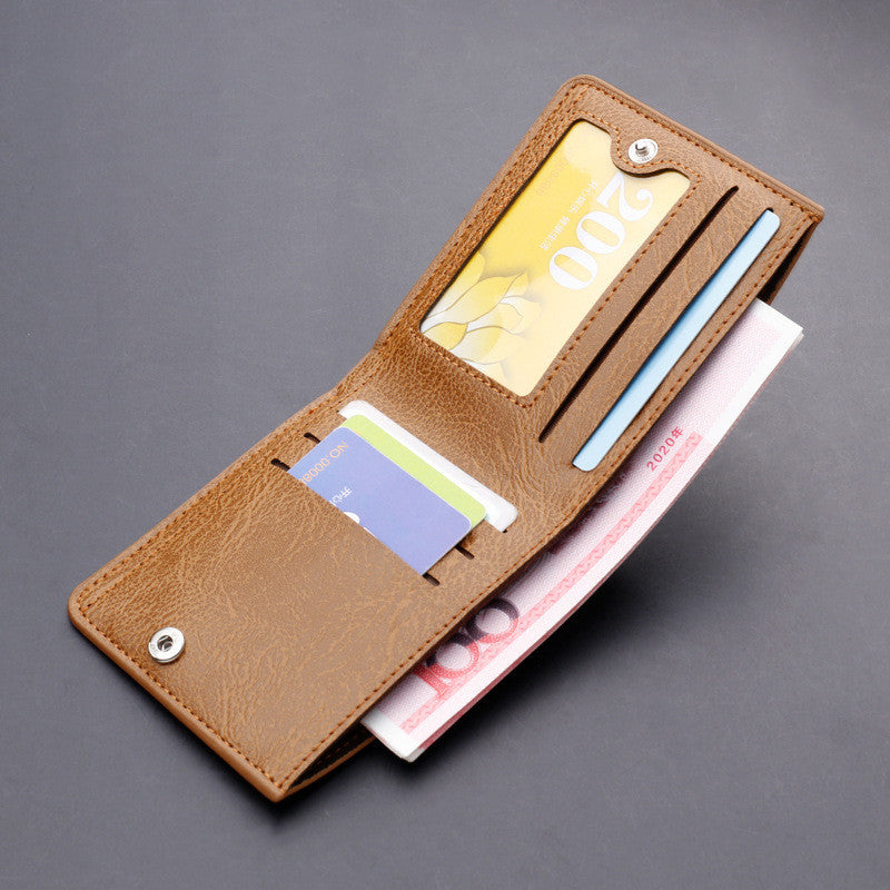 Men's Short Leather Button Wallet Retro Style Slim Everyday